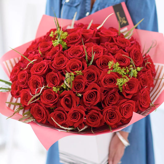 Dazzling 50 Large-headed Red Rose Valentine's Bouquet